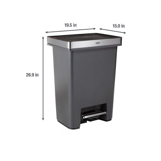 Premier High-Capacity Step-On Trash Can, Charcoal - US 7419
